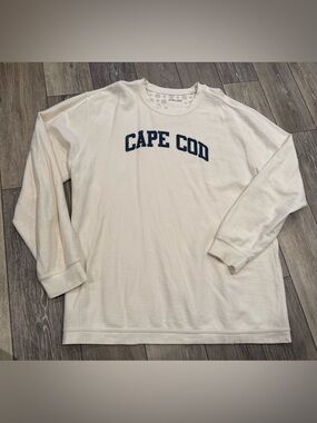 Cape Cod Cream Navy Ribbed Oversized Crewneck Sweatshirt